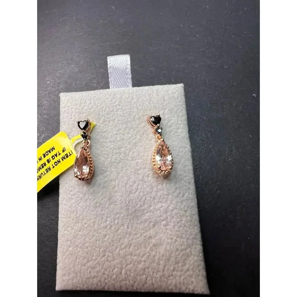 NEW Morganite and black spinel rose gold over sterling silver earrings